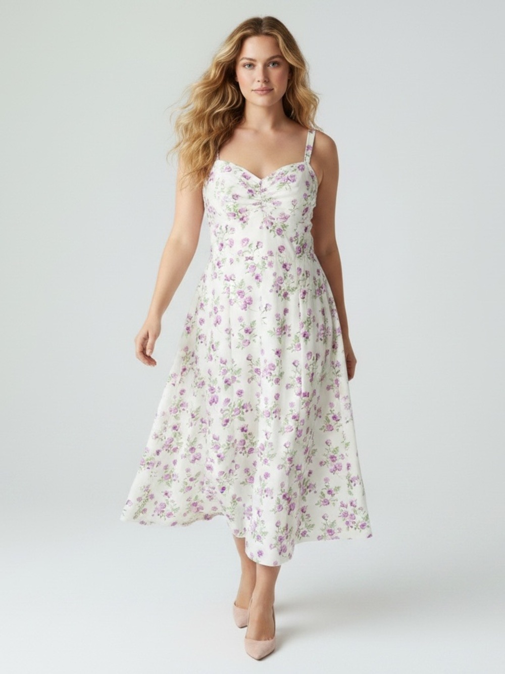 NWT RACHEL PARCELL Floral Midi Sweetheart Dress